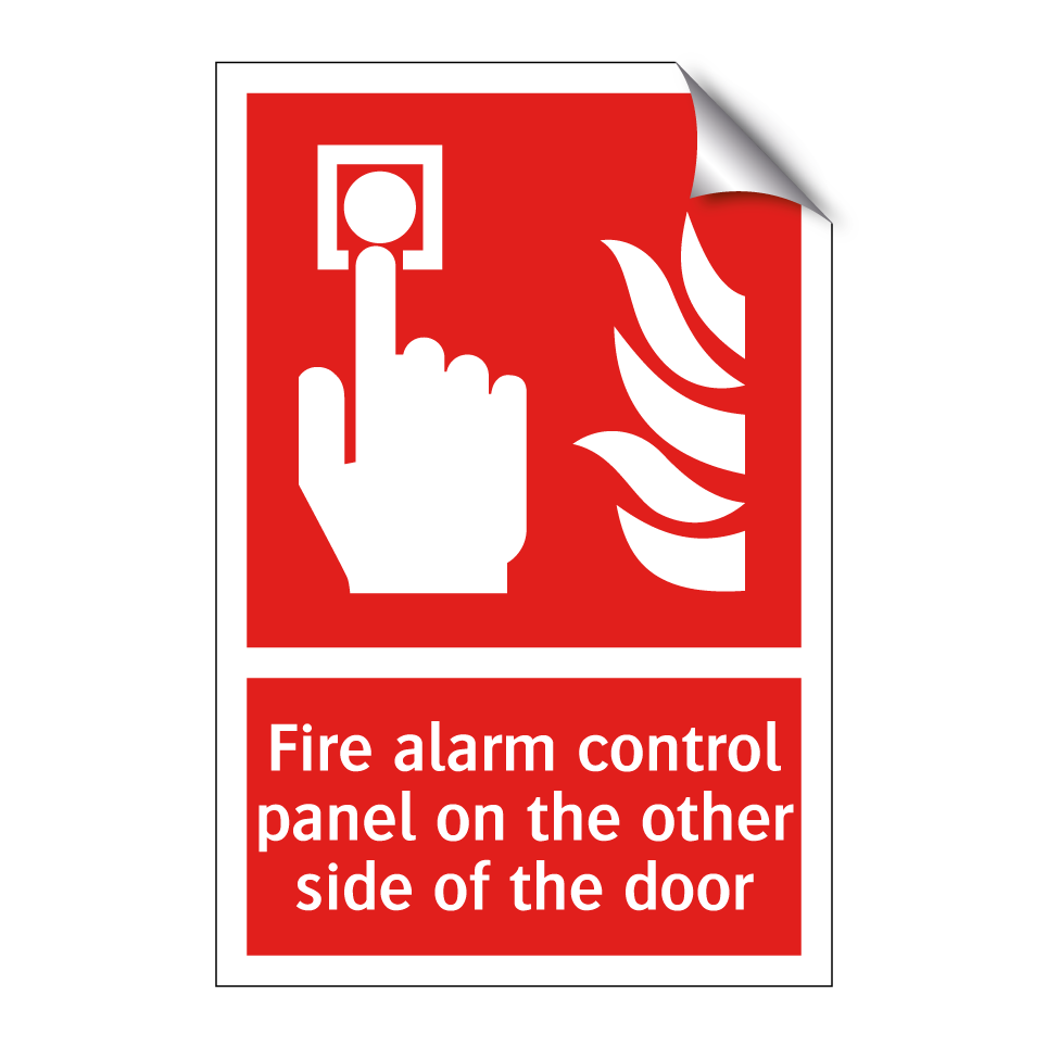 Fire alarm control panel on the other side of the door