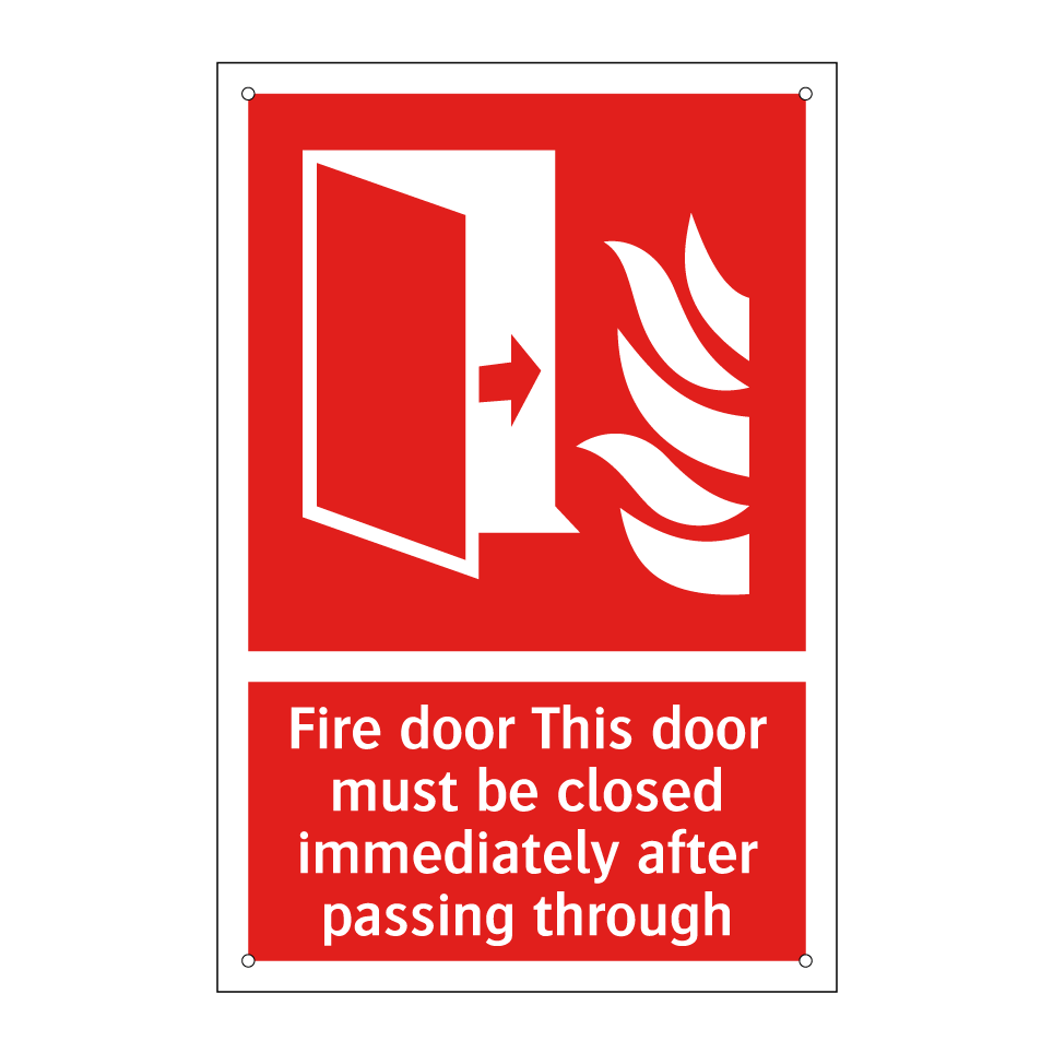 Fire door This door must be closed immediately after passing through