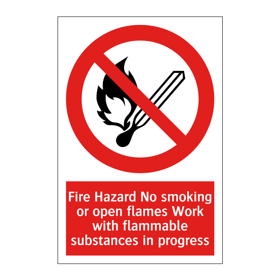 Fire Hazard No smoking or open flames Work with flammable substances in progress