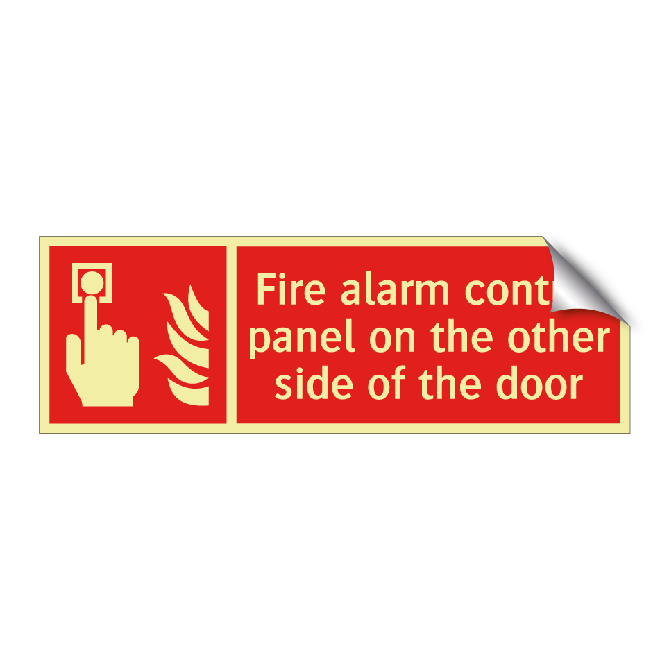 Fire alarm control panel on the other side of the door