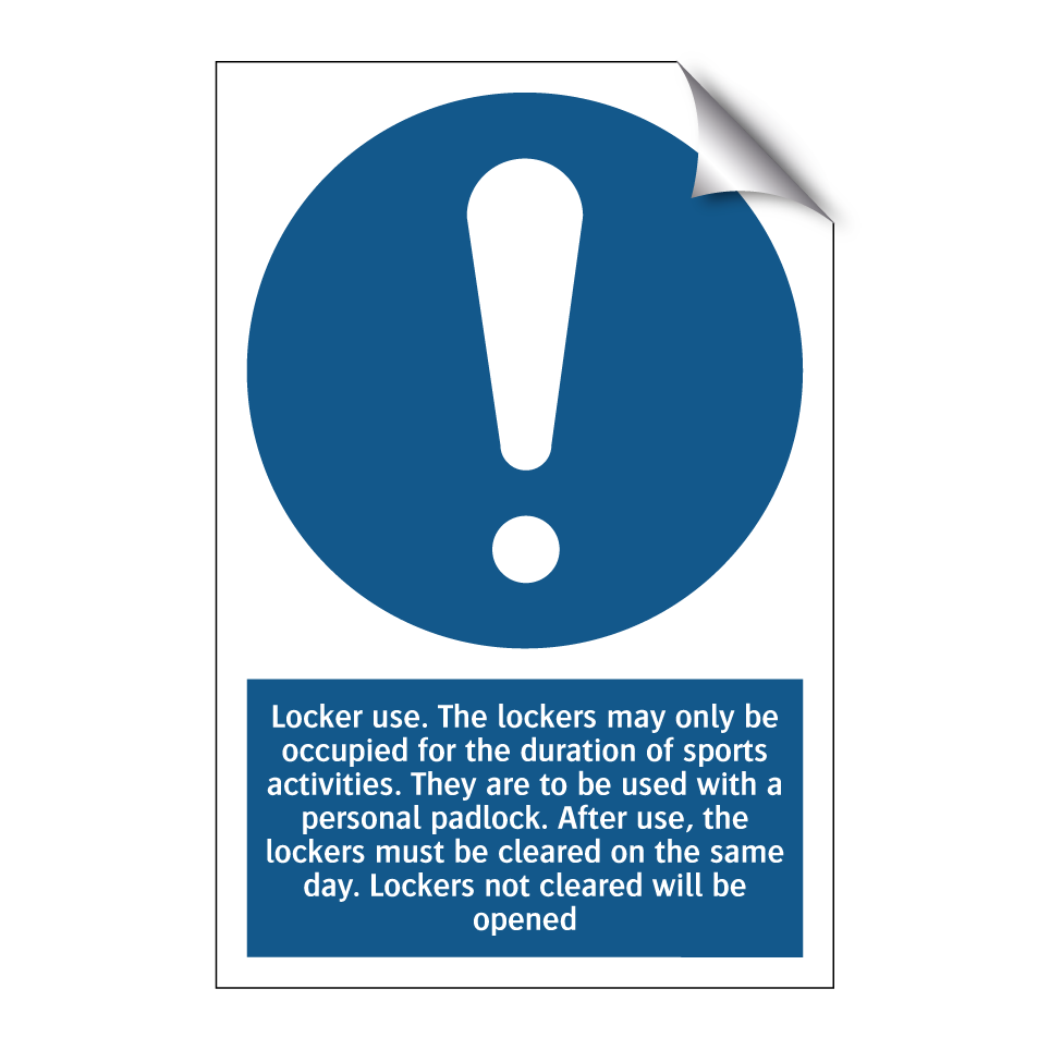 Locker use. The lockers may only be occupied for the duration of sports activities. They are to be used with a personal padlock. After use, the lockers must be cleared on the same day. Lockers not cleared will be opened