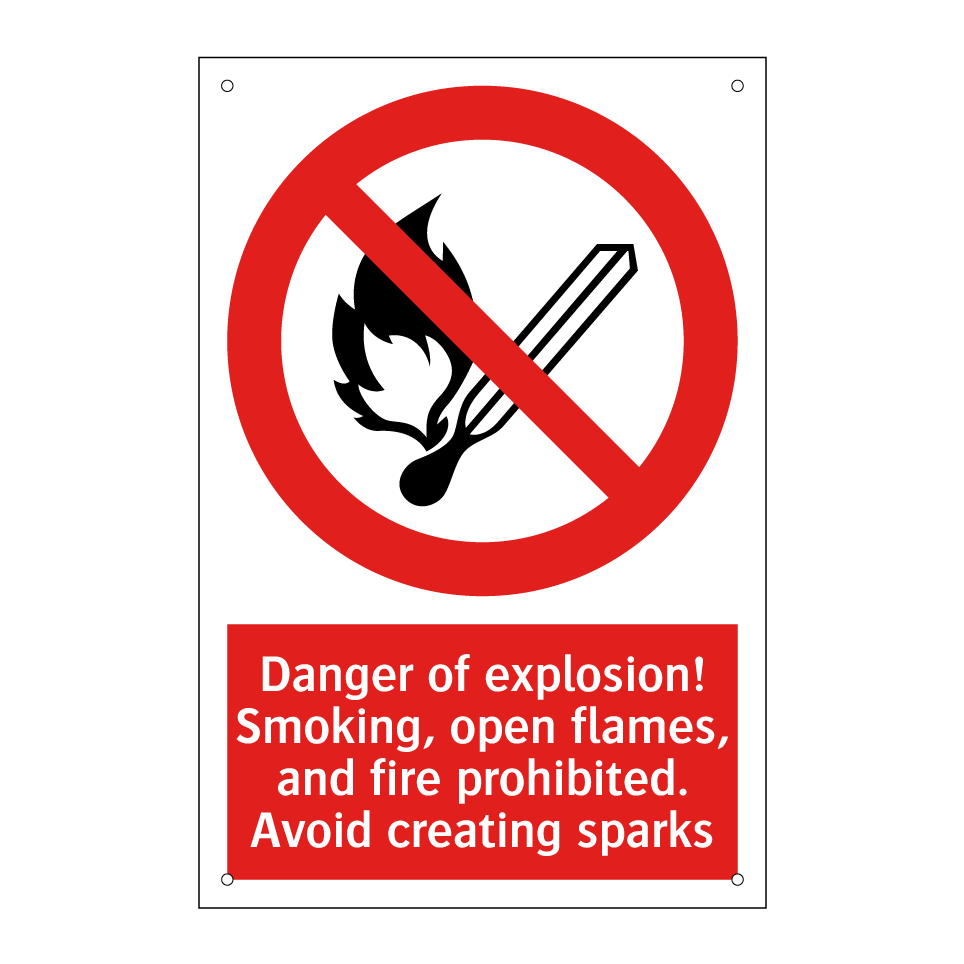 Danger of explosion! Smoking, open flames, and fire prohibited. Avoid creating sparks