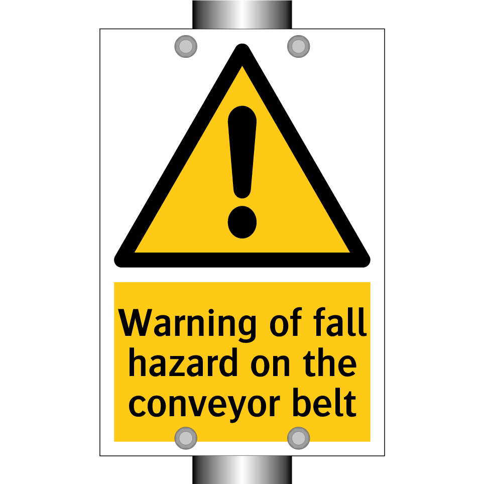 Warning of fall hazard on the conveyor belt