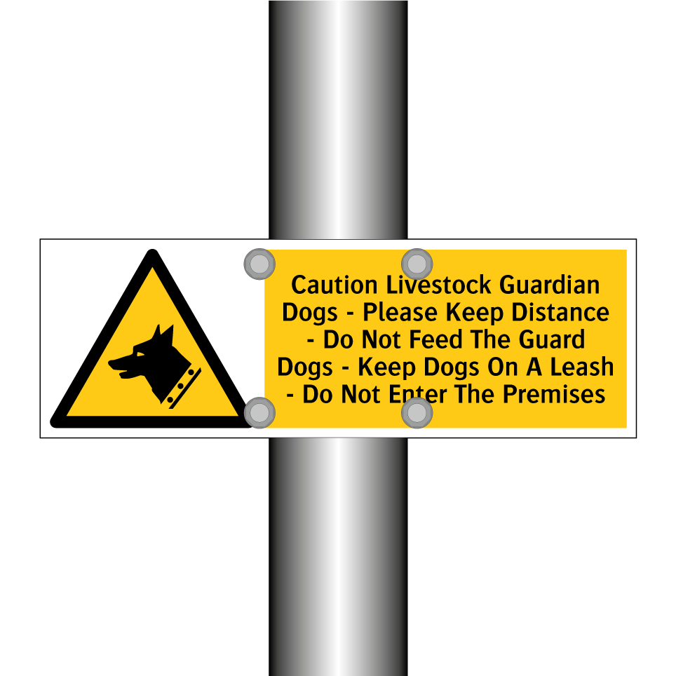 Caution Livestock Guardian Dogs - Please Keep Distance - Do Not Feed The Guard Dogs - Keep Dogs On A Leash - Do Not Enter The Premises