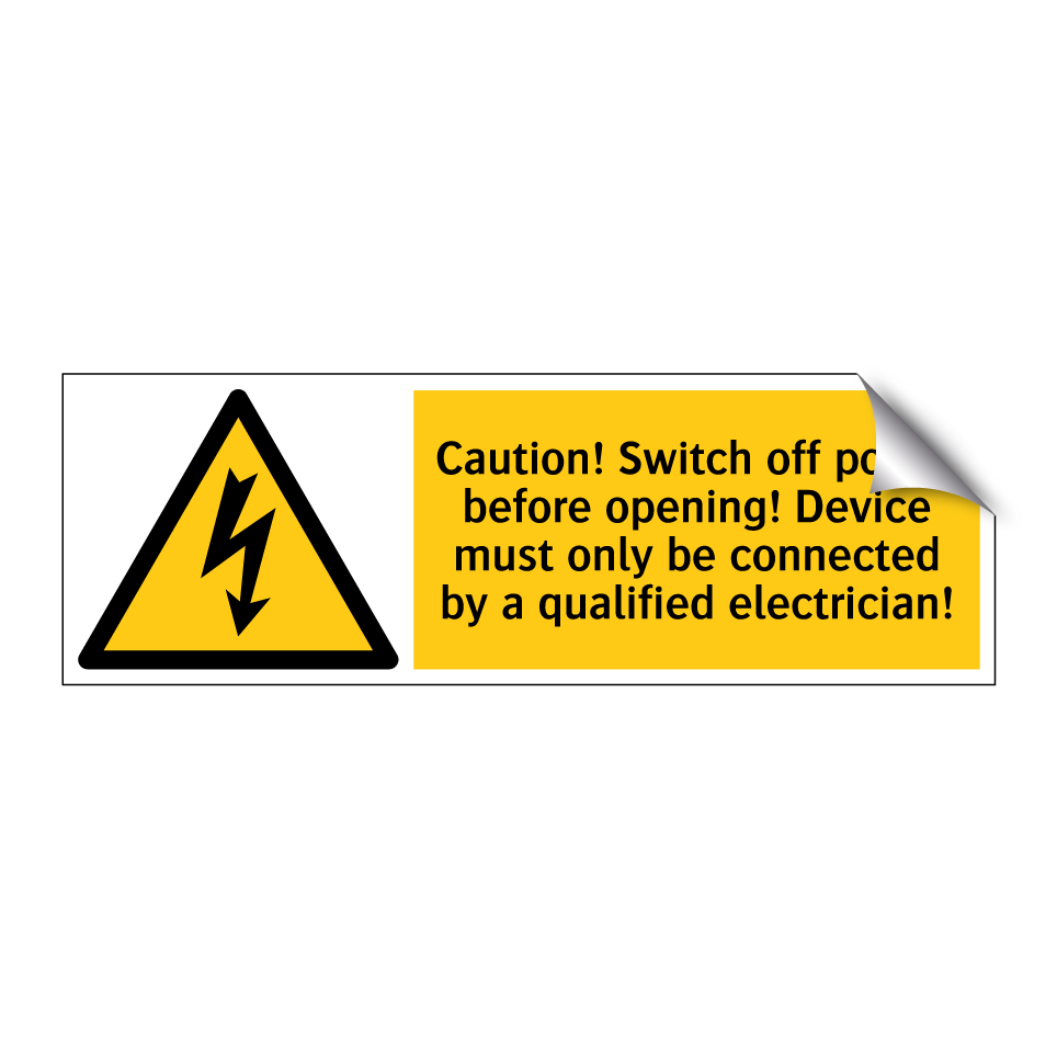 Caution! Switch off power before opening! Device must only be connected by a qualified electrician!