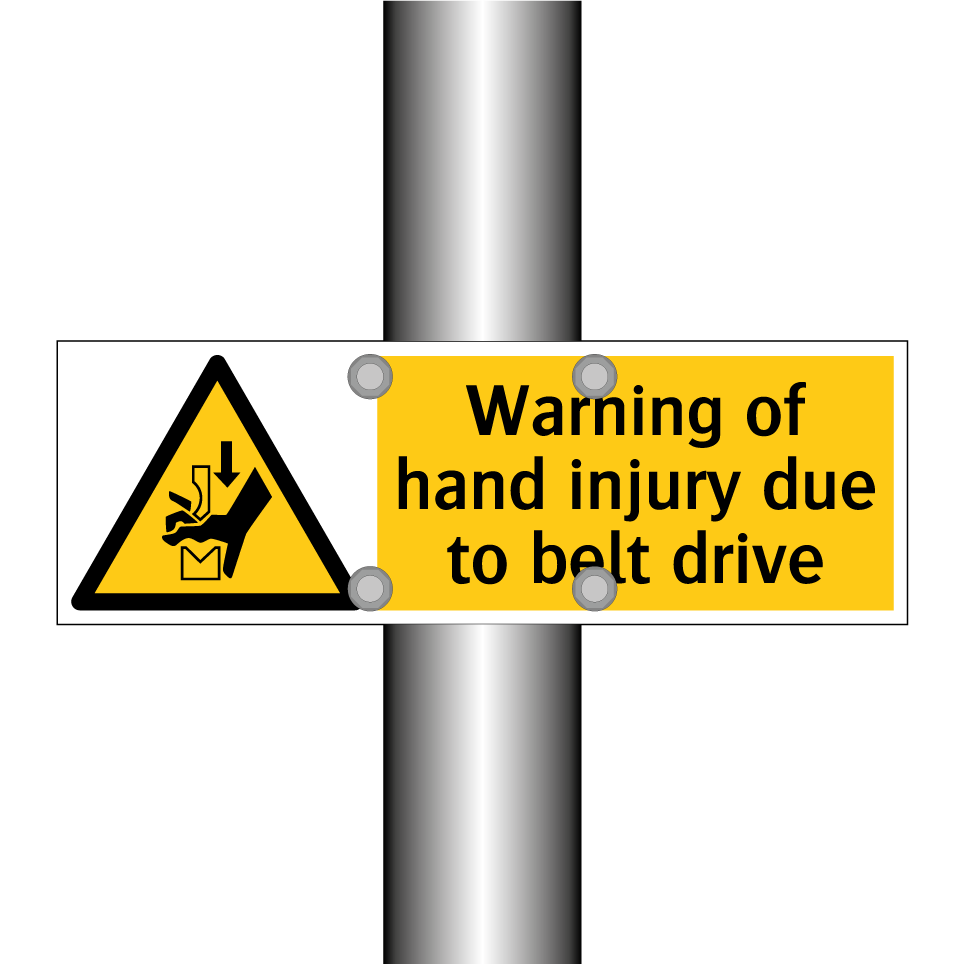 Warning of hand injury due to belt drive