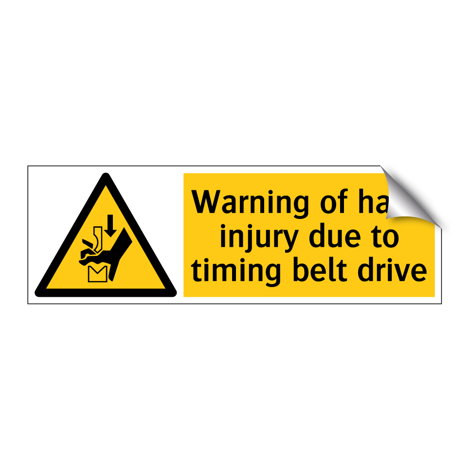 Warning of hand injury due to timing belt drive