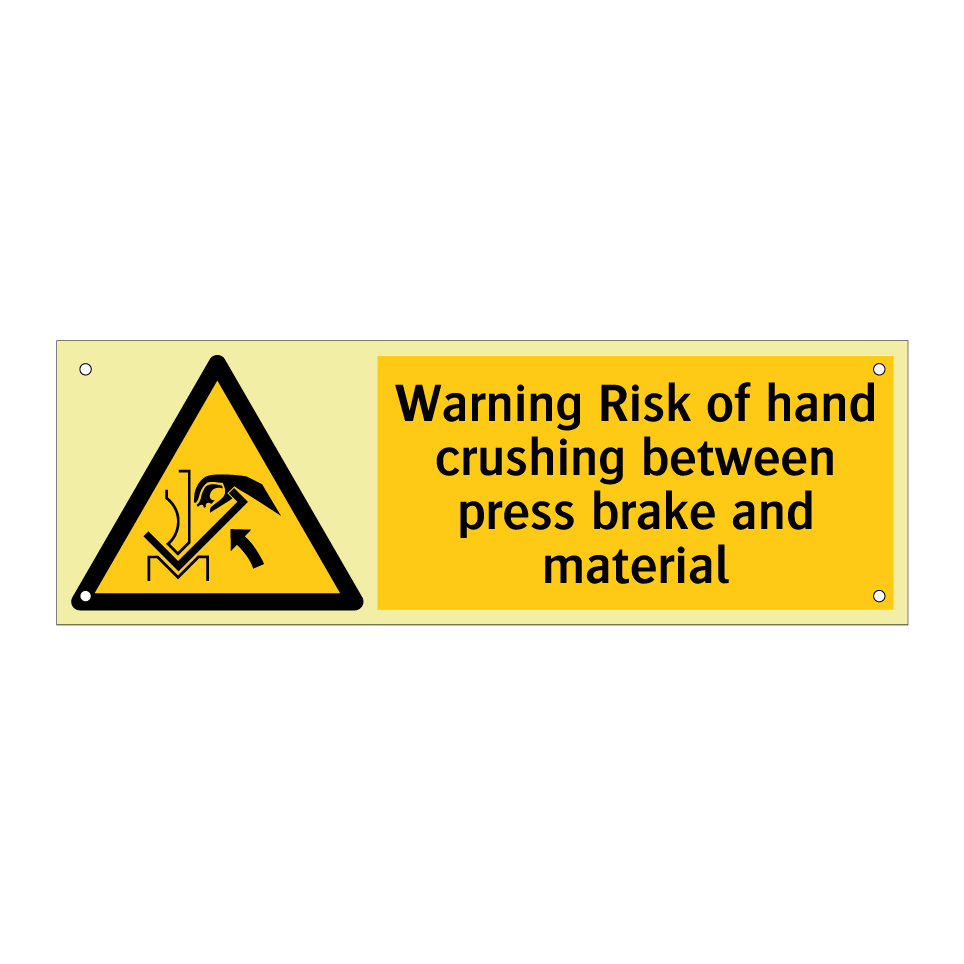 Warning Risk of hand crushing between press brake and material