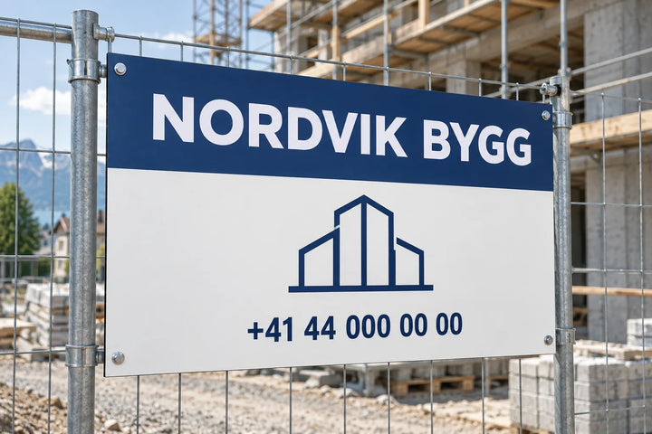 Aluminium composite building site information board on construction fencing