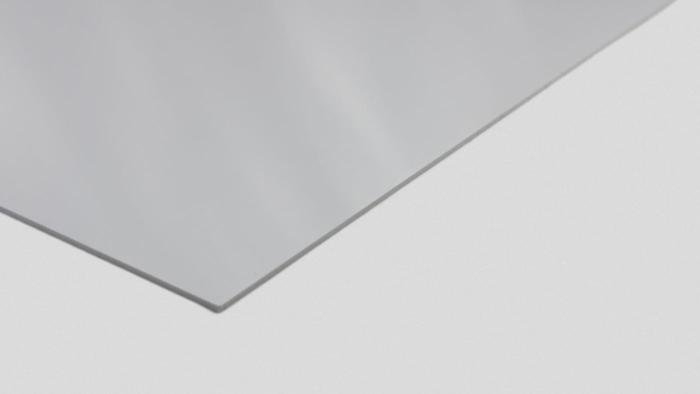 White 1 mm PVC plastic sign blank, close-up of the corner