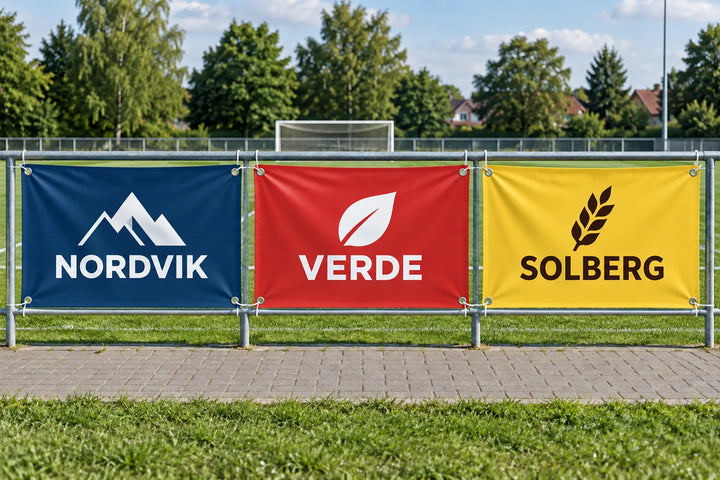 PVC sponsor banners around a football pitch